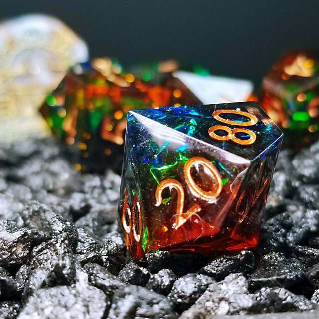 Sage's Enchanted Crystals Cola/Green/Blue Sharp Edge Resin Dice Set image 7