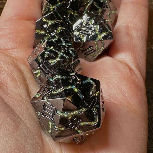 Sage's Warp Stones Yellow Star Metal Polyhedral Dice Set image 9