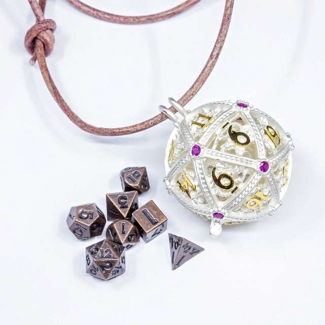 Sage’s Tiny Treasures Winter Rose Draconic Cage Necklace with Miniature Dice Set image 8