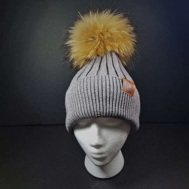 Sage’s Cap – Gray Wool Beanie with Raccoon Pompom image 2
