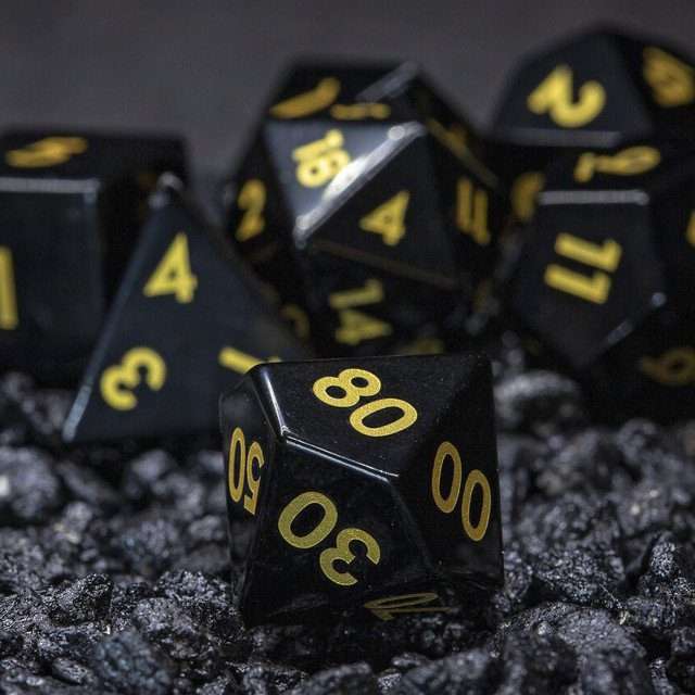 Sage's Treasures - Obsidian Gloss Finish Gold Ink Polyhedral Dice Set image 8