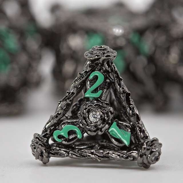 Sage's Tarnished Rose Hollow Metal Polyhedral Dice Set image 7