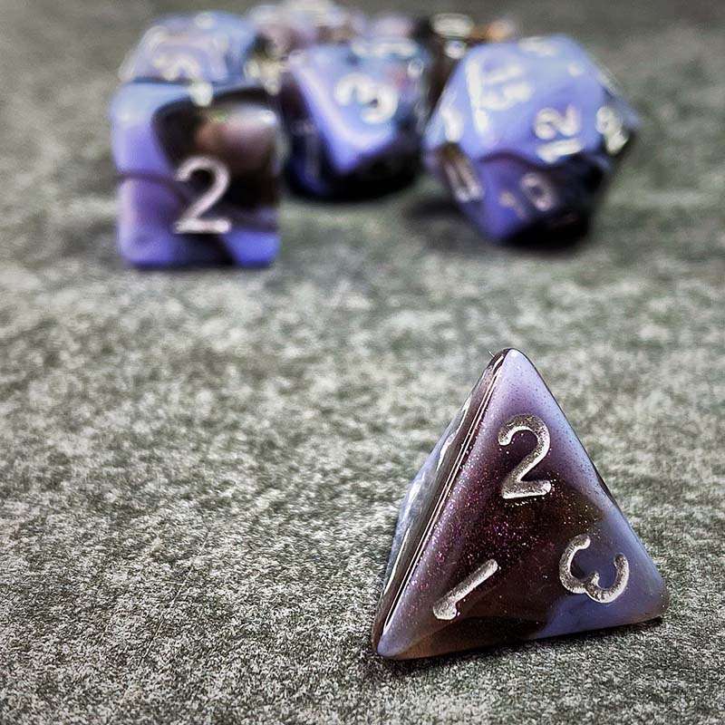 Sage's Shards - Black/Lilac Glitter and Silver Ink Acrylic Polyhedral Dice Set image 7