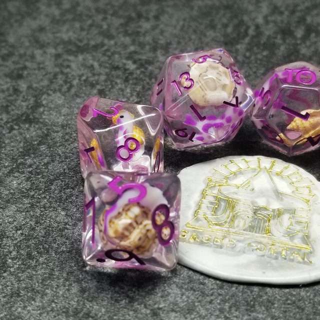 Sage's Familiars - Purple Fish and Sea Shell Familiar Resin Polyhedral Dice Set image 9