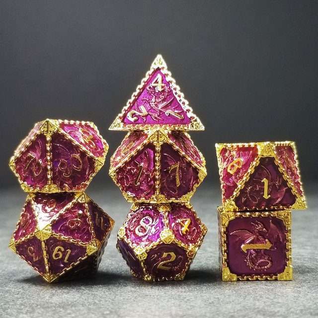 Sage's Dragonstones - Mystic Wyvern Purple Gold Metal Polyhedral Dice Set image 10