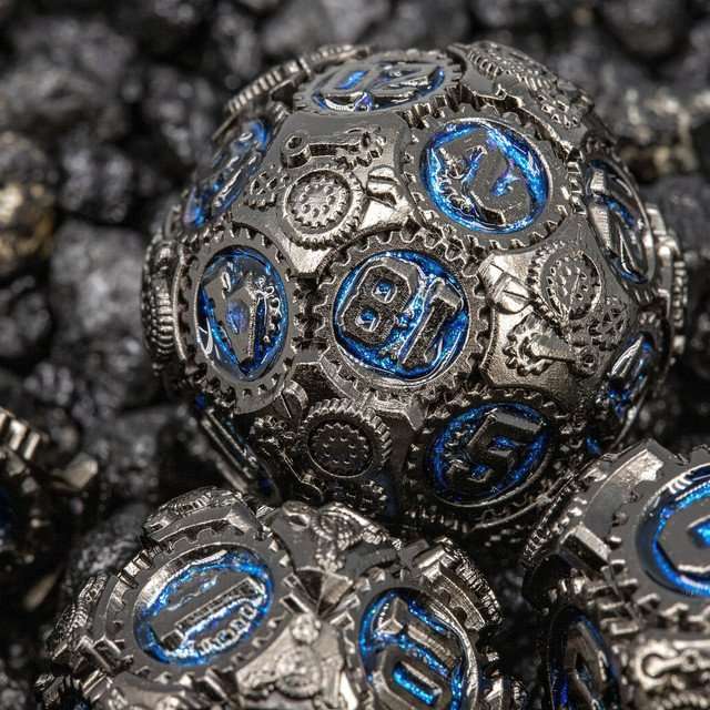 Sage's Artificer's Core Cerulean Essence Metal Polyhedral Dice Set image 0