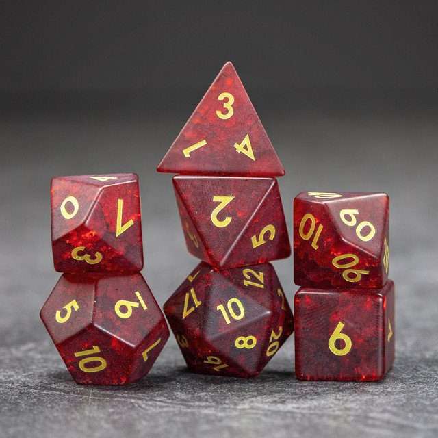 Sage's Kaleidoscopes Red Cracked Glass Frosted Finish Polyhedral Dice Set image 9