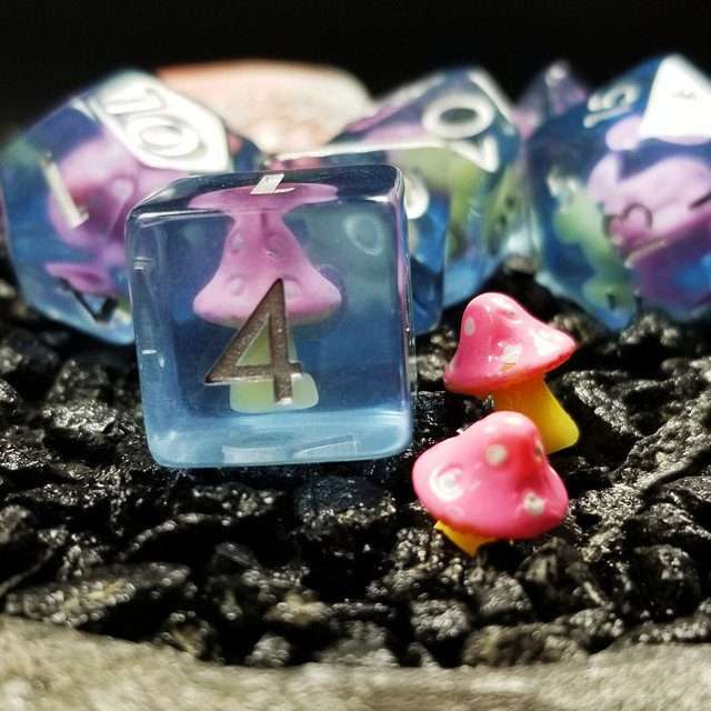 Sage's Familiars - Pink Magic Shrooms Resin Polyhedral Dice Set image 11