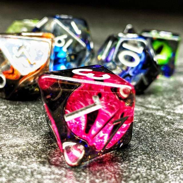 Sage's Bottled Rainbow Dragon Eyes Resin Polyhedral Dice Set image 4