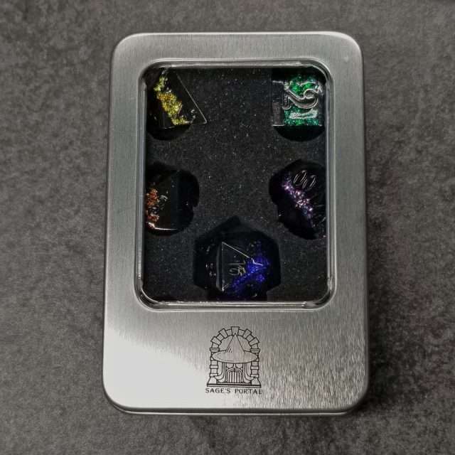 Sage's Rift Stones - Gloss Black/Rainbow Metal Polyhedral Dice Set image 12