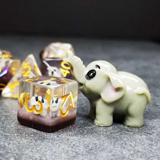 Sage's Baby Elephant Familiar Resin Polyhedral Dice Set image 7