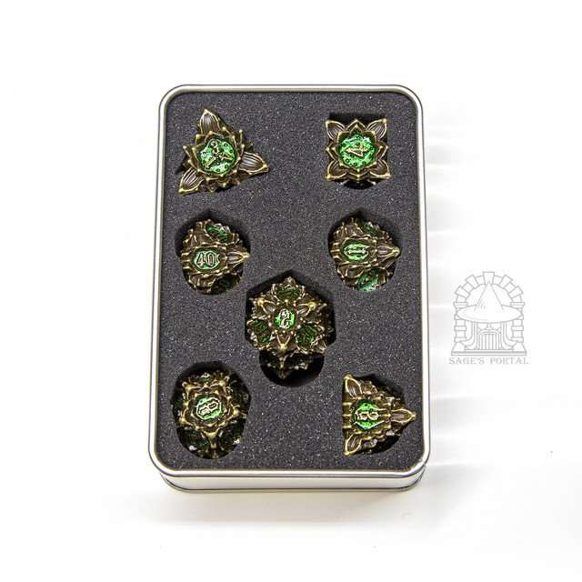 Sage's Deadly Lotus Venomous Bite Metal Polyhedral Dice Set image 8
