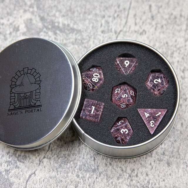 Sage's Kaleidoscopes Salmon Cracked Glass Gloss Finish Polyhedral Dice Set image 11