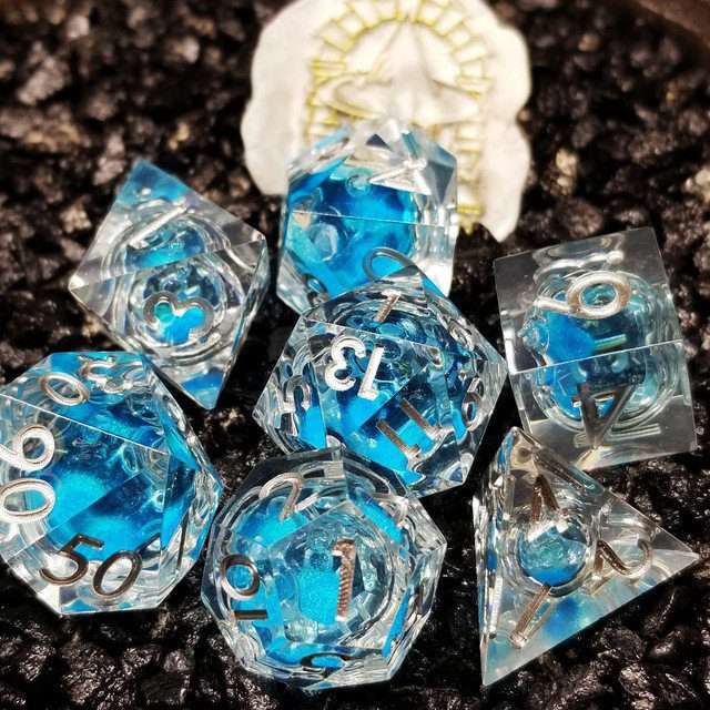 Sage's Sky Souls - Sky Blue Liquid Core Sharp Edge Resin Dice Set image 11