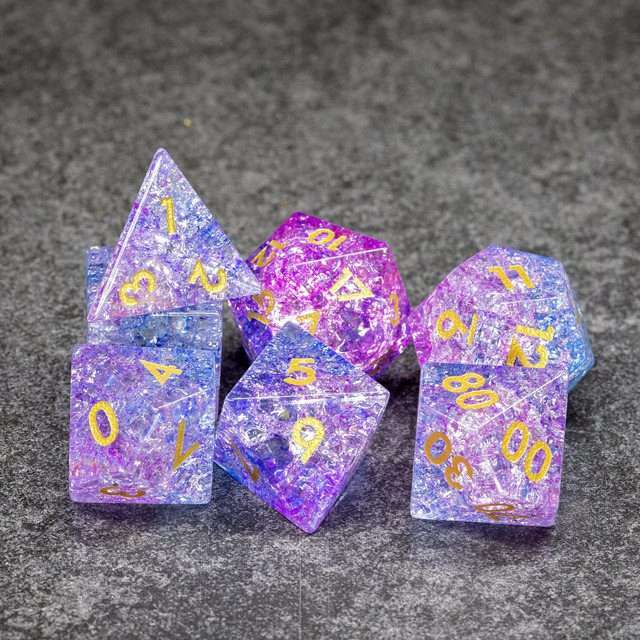 Sage's Kaleidoscopes Purple/Blue Cracked Glass Gloss Finish Polyhedral Dice Set image 9