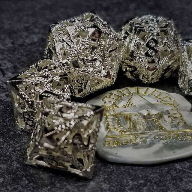 Sage's Dragonstones - Silver Noble Dragon Hollow Metal Polyhedral Dice Set image 12