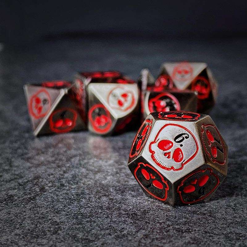 Sage's Grim's Fortunes - Ancient Silver with Red Metal Polyhedral Dice Set image 2
