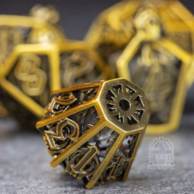 Sage’s Phoenix Lantern Hollow Metal Polyhedral Dice Set image 7