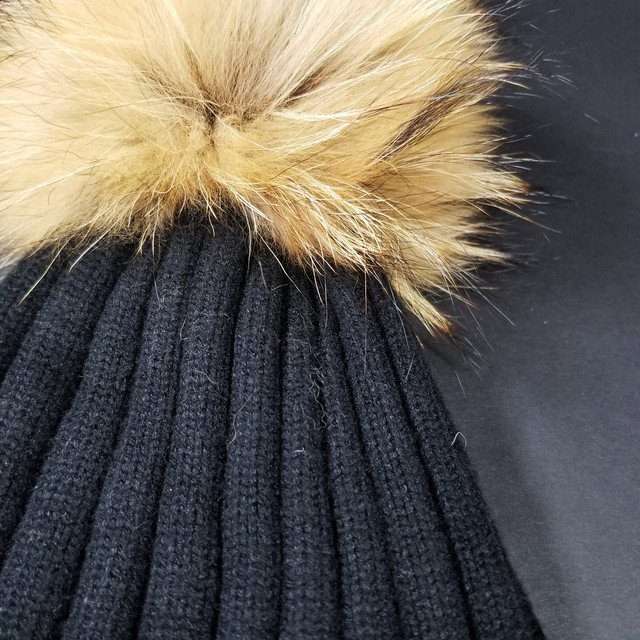 Sage's Cap - Black Wool Beanie with Raccoon Pompom image 15