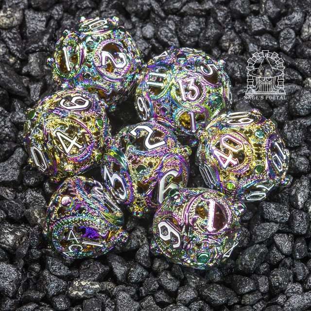 Sage’s Ouroboros Rainbow Hollow Metal Polyhedral Dice Set image 10