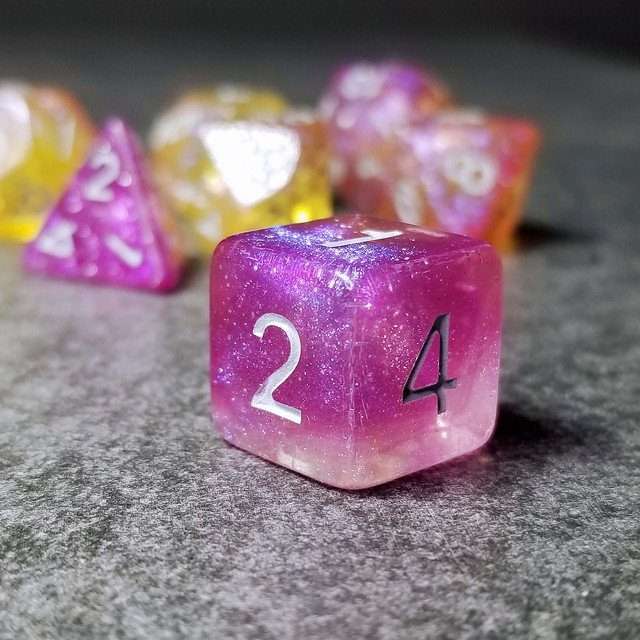 Sage's Shards - Purple/Yellow Glitter Polyhedral Dice Set image 3