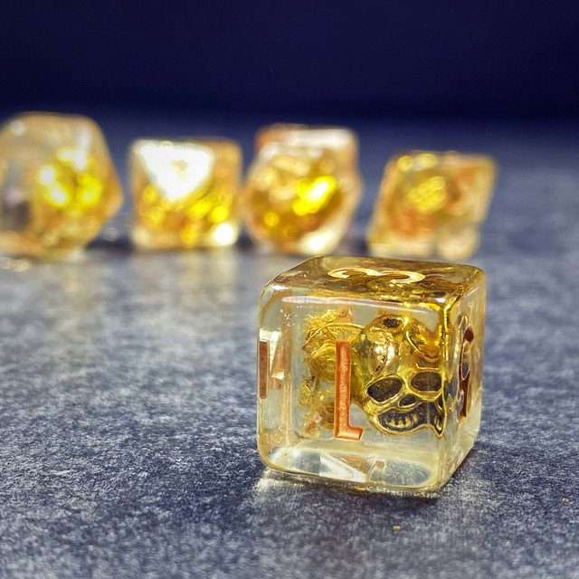 Sage's Familiars - Golden Skull Familiar Resin Polyhedral Dice Set image 28