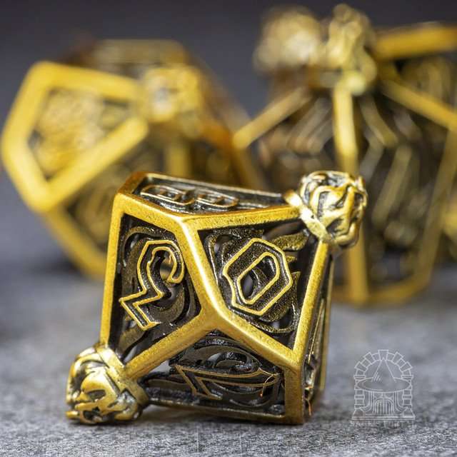 Sage’s Phoenix Lantern Hollow Metal Polyhedral Dice Set image 5