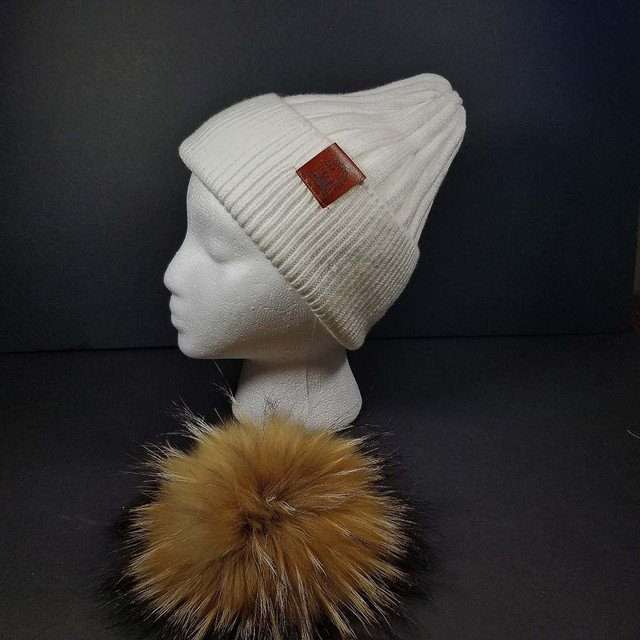 Sage’s Cap – White Wool Beanie with Raccoon Pompom image 6