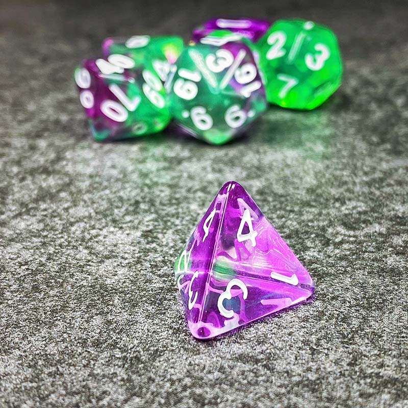 Sage's Capsules - Transparent Purple/Green Acrylic Polyhedral Dice Set image 8