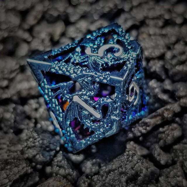 Sage's Dragonstones - Blue Noble Dragon Hollow Metal Polyhedral Dice Set image 22