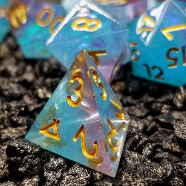 Sage's Enchanted Crystals Ice Blue Gold Ink Sharp Edge Resin Dice Set image 7