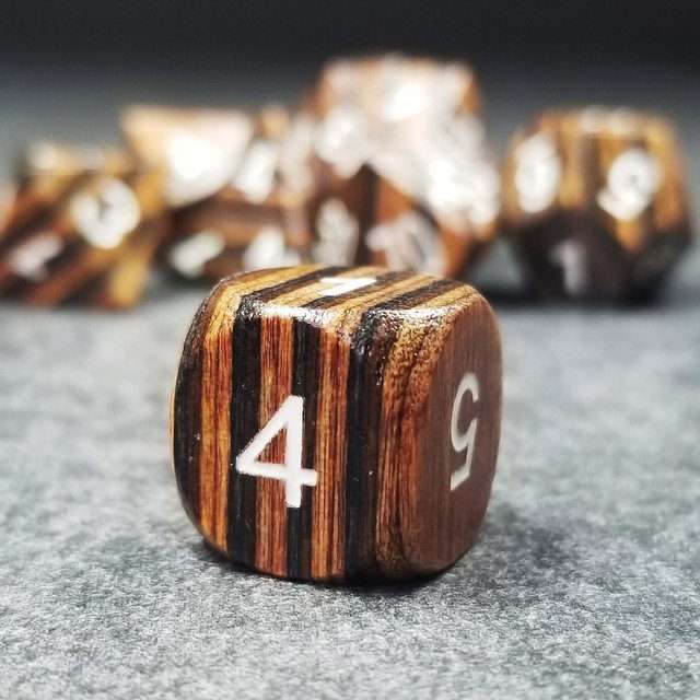 Sage’s Trees - Brown/Chestnut/Black Technical Wood White Ink Polyhedral Dice Set image 2