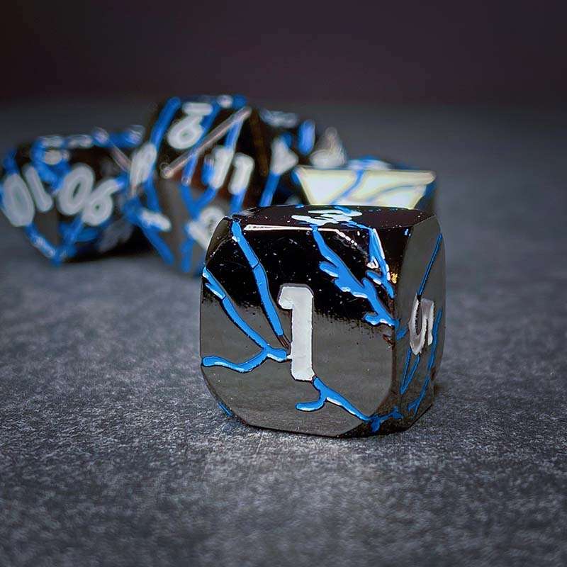 Sage's Relics of Antiquity - Dark Silver Blue Metal Polyhedral Dice Set image 7
