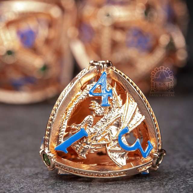 Sage’s Dragon Orb Copper Green Diamond Hollow Metal Polyhedral Dice Set image 8