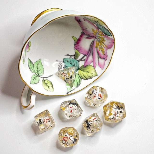 Sage's Familiars - Snowman Resin Silver Ink Polyhedral Dice Set image 2