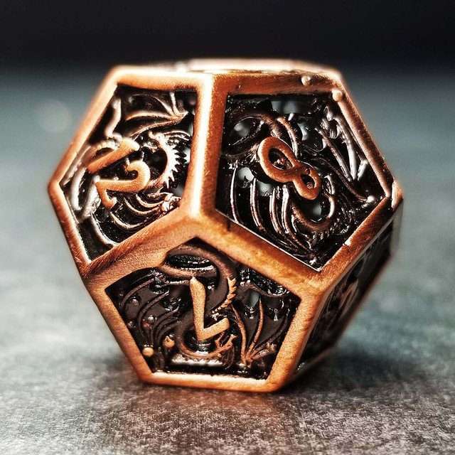 Sage's Dragonstones - Elder Dragon Copper Hollow Metal Polyhedral Dice Set image 5