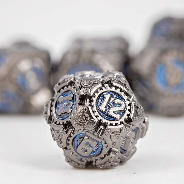 Sage's Artificer's Core Cerulean Essence Metal Polyhedral Dice Set image 3