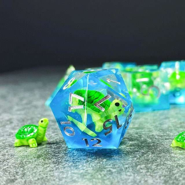 Sage's Familiars - Baby Turtle Familiar Sharp Edge Resin Polyhedral Dice Set image 24