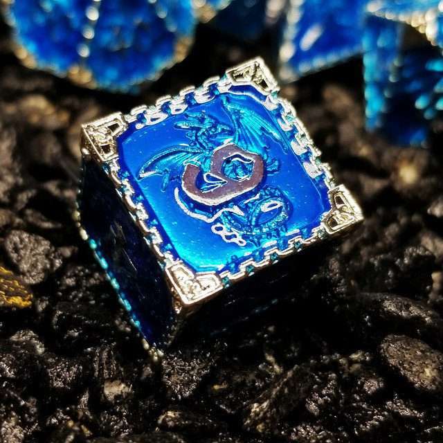Sage's Dragonstones - Mystic Wyvern Sapphire and Silver Metal Polyhedral Dice Set image 11