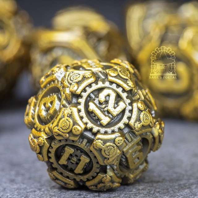 Sage's Artificer's Core Bronze Essence Metal Polyhedral Dice Set image 1