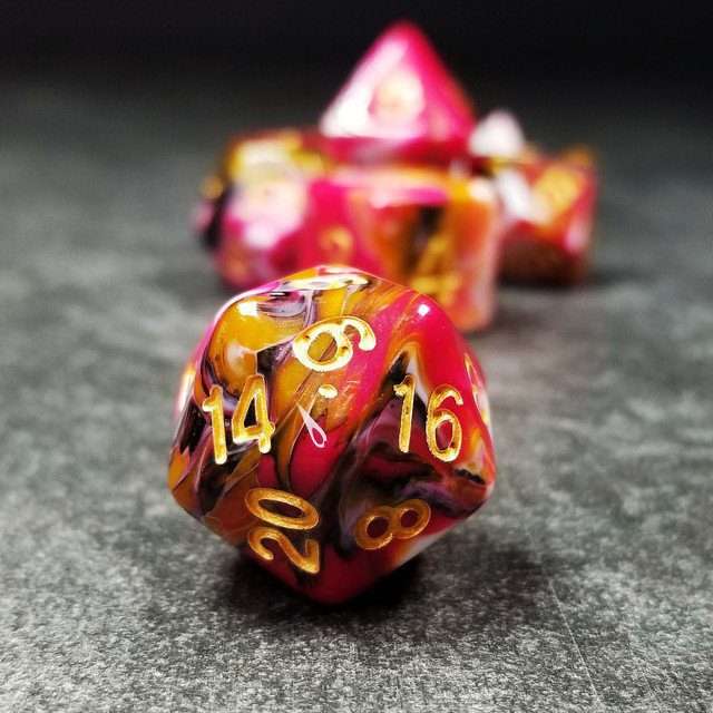 Sage's Stones - Red/Brown/White/Black Gold Ink Acrylic Polyhedral Dice Set image 23