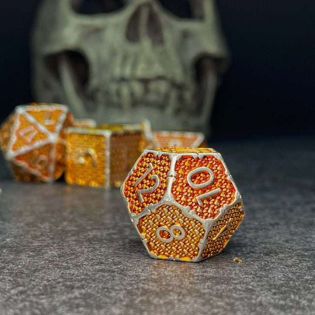 Sage's Hounds - Vintage Yellow with Silver Metal Polyhedral Dice Set image 8