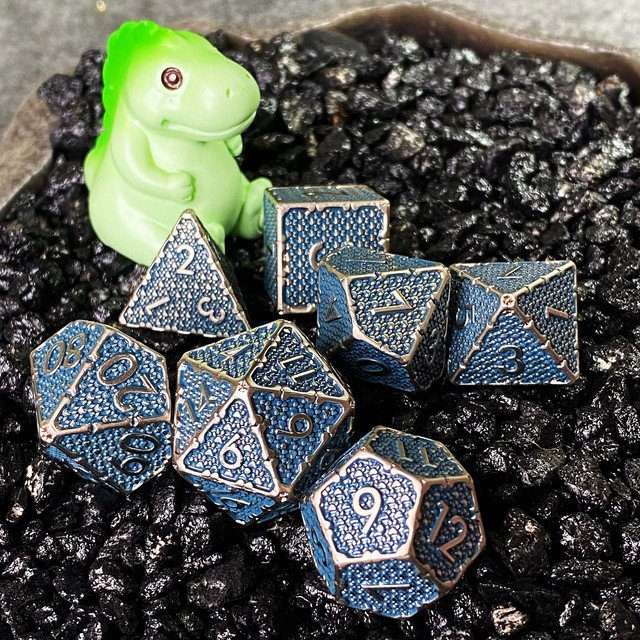 Sage's Hounds - Vintage Blue with Nickel Silver Metal Polyhedral Dice Set image 1