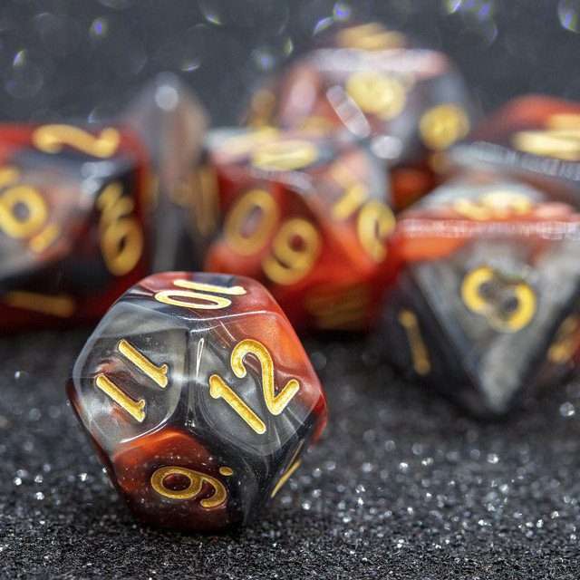 Sage's Stones - Copper/Mica Gold Ink Acrylic Polyhedral Dice Set image 2