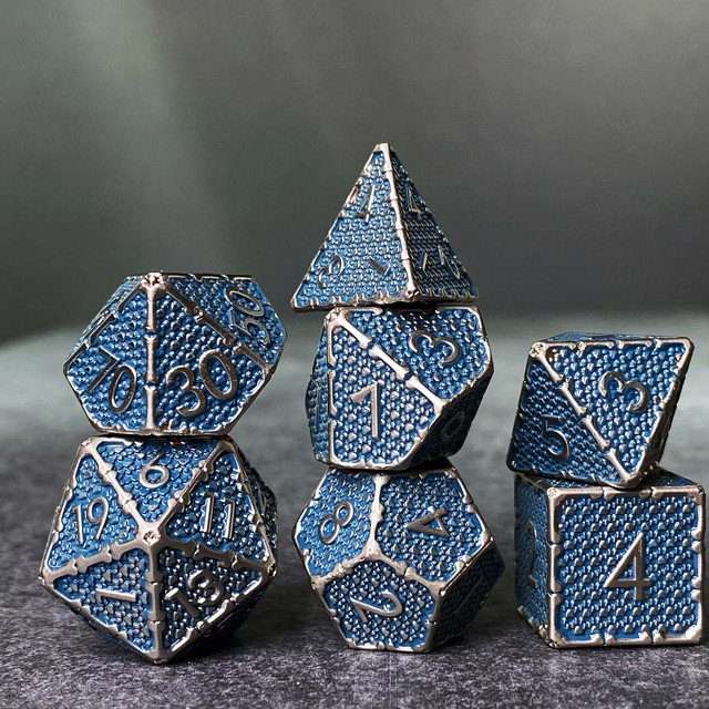 Sage's Hounds - Vintage Blue with Nickel Silver Metal Polyhedral Dice Set image 14