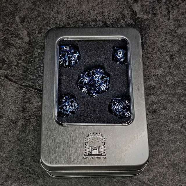Sage's Dragonstones - Blue Noble Dragon Hollow Metal Polyhedral Dice Set image 12
