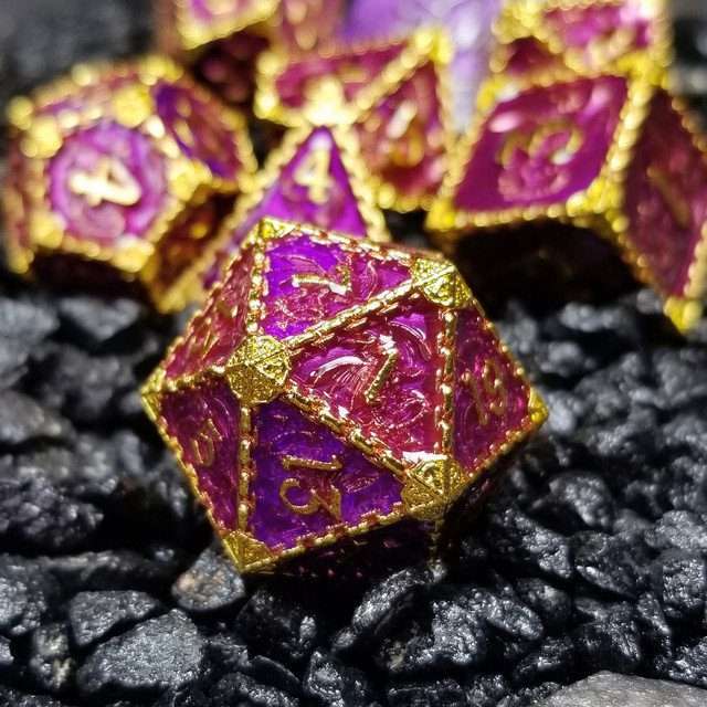 Sage's Dragonstones - Mystic Wyvern Purple Gold Metal Polyhedral Dice Set image 1