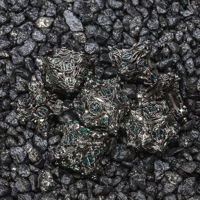Sage’s Finials Midnight Glade Metal Polyhedral Dice Set image 1