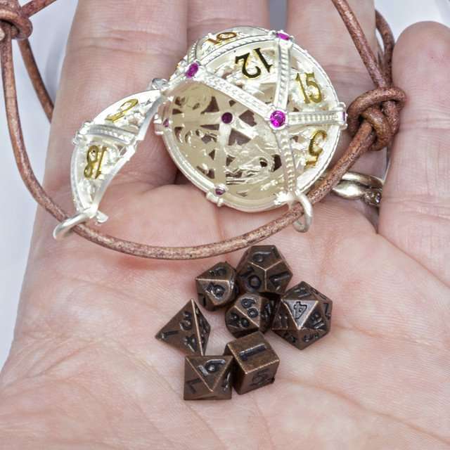 Sage’s Tiny Treasures Winter Rose Draconic Cage Necklace with Miniature Dice Set image 10