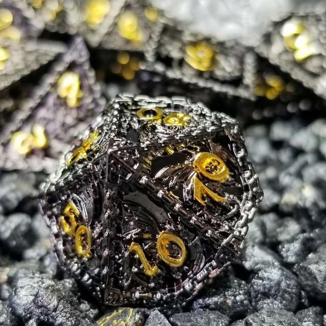 Sage's Dragonstones - Mystic Wyvern Black and Gold Metal Polyhedral Dice Set image 2